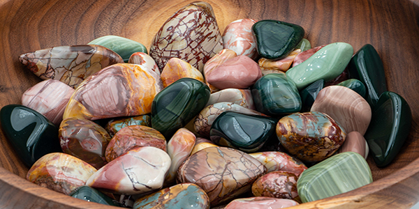 bowl of shiny tumbled rocks